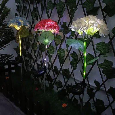 Hortensie im neuen Stil, farbenfrohe Dekoration für den Außenbereich, LED-Solar-Gartenlicht, Beleuchtung, Solar-Metall-Blumenpfahl-Lichter